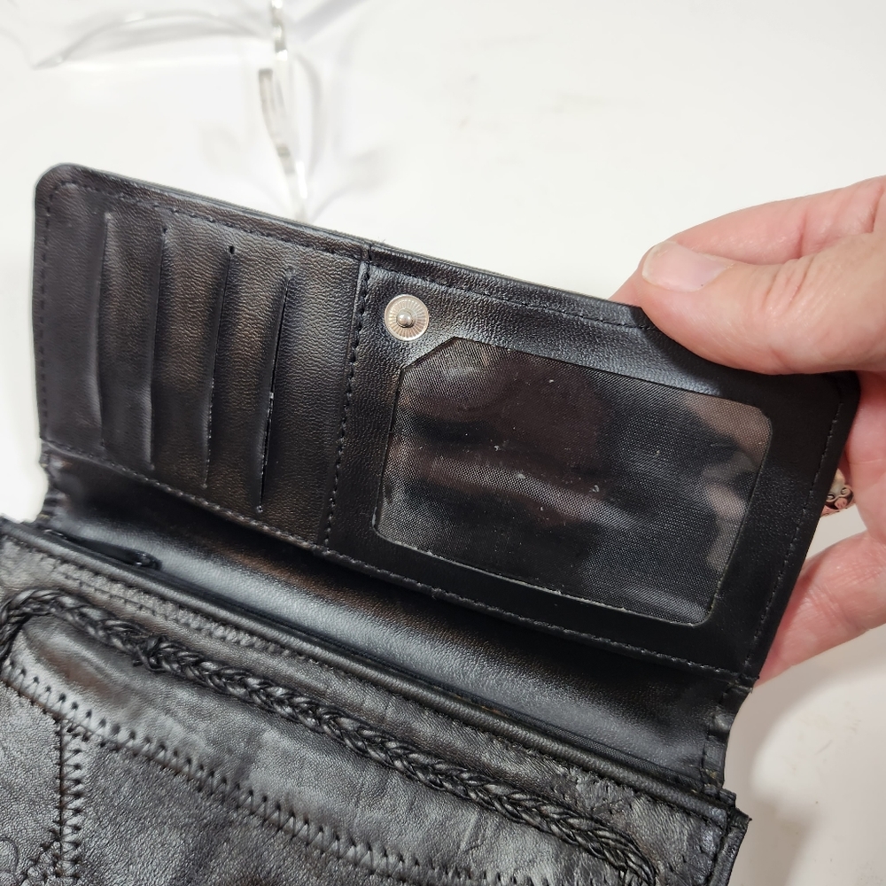 Black Leather Envelope Patchwork Wallet Silver He… - image 5